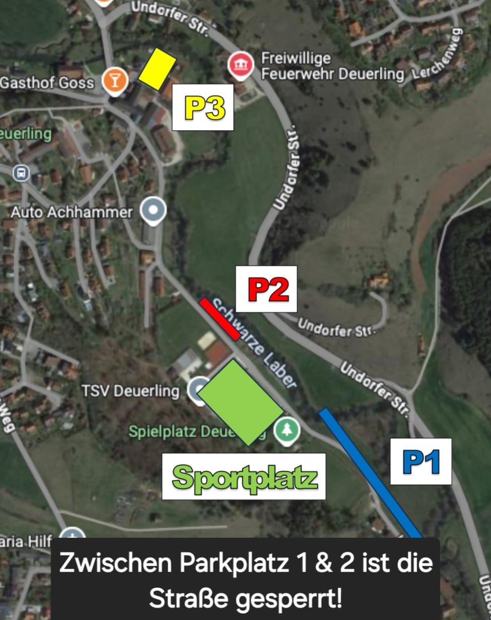 Parkmöglichkeiten rund um den Sportplatz Deuerling