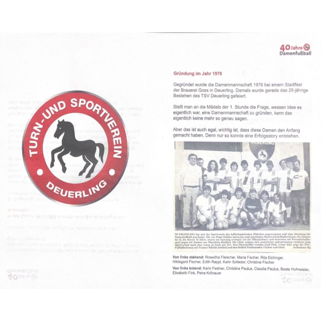 Gründung der Damenmannschaft des TSV Deuerling im Jahr 1976