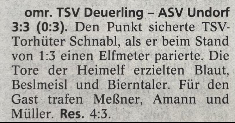 Derby zwischen TSV Deuerling und ASV Undorf